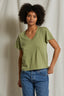 Hendrix - Cotton Boxy V Neck Tee - Oil Green