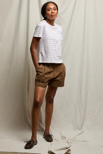 Everett - Jersey Stripe Boxy Crewneck Tee - Pink Stripe