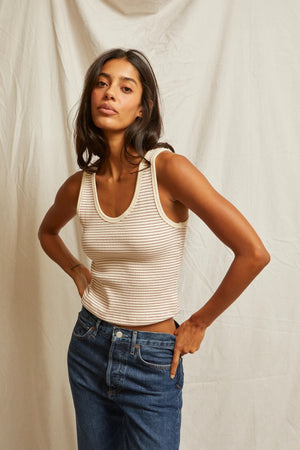 Blondie - Structured Rib Stripe Tank - Red