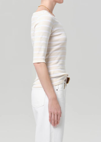 Boat Neck Slim Tee - Brûlée Stripe