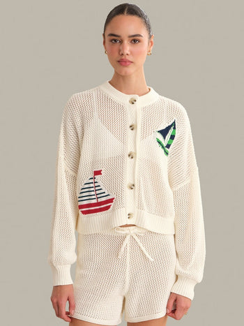 Tide Mesh Nautical Cardigan - Chalk Multi