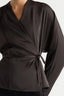 Maye Sculpted Satin Tie-Wrap Blouse - Brown