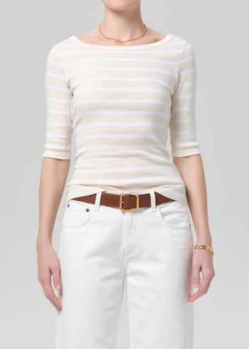 Boat Neck Slim Tee - Brûlée Stripe