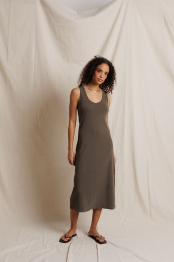 Edith Heavy Rib High-Neck Dress - Dark Olive