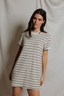 Nella Loop Terry Short Sleeve Dress - Natural/Chocolate Stripe