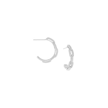 Crystal Paperclip Hoop Earrings - Silver