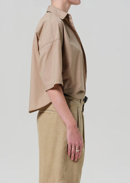 Frances Cropped Cape Button Up - Catalina