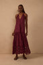 Cut-out Neck Ties Maxi Dress - Wine Outono
