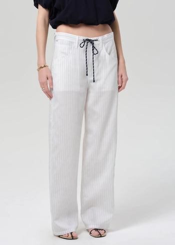 Brynn Drawstring Trouser - Black Pinstripe