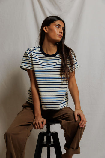 Dawn Supima Cotton Tee - Navy Pacific Stripe