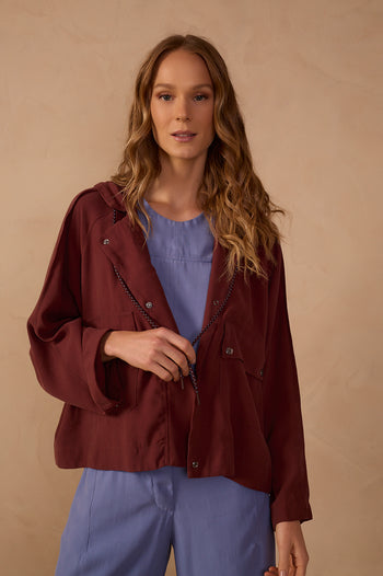 Adjustable Hood Pockets Jacket - Brown
