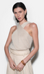 Ingrid Cross Front Halter Knit Top - Linen