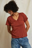 Hendrix - Cotton Boxy V Neck Tee - Russet