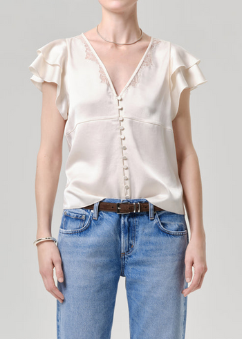 Lola Flutter Lace Sleeve Top - Cream