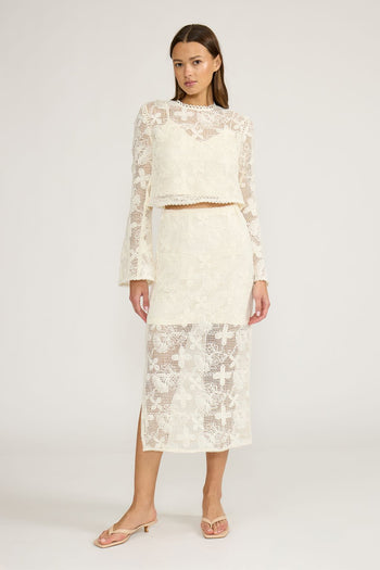 Stella Crochet Long Sleeve Top - White