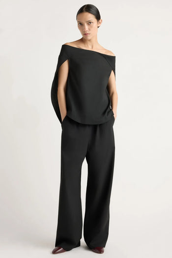 Angeli Off-Shoulder Back-Drape Blouse - Black