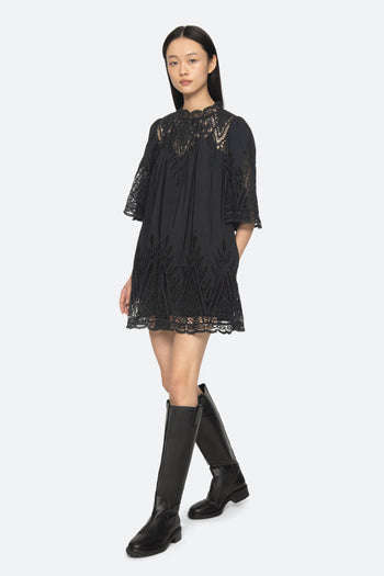 Vali Emb Mini Dress - Black
