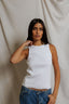 Daphne Structured Rib High	Neck Tank - White