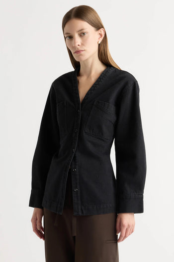 Emmett Structured-Sleeve Denim Jacket - Washed Black