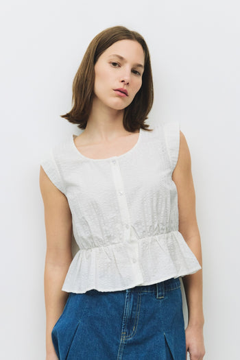 Seersucker Peplum Top