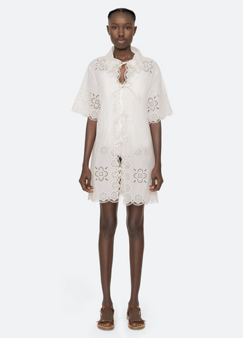 Babette Eyelet Swim Tie Front Coverup - White