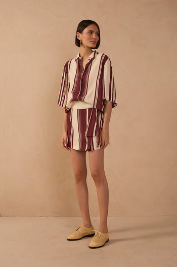 Stripes Detail Viscose Mini Skorts - Off White Solene