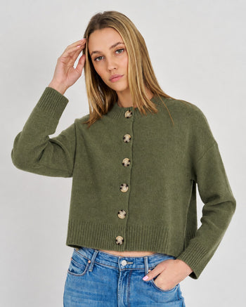 Nina Crewneck Crewneck Cardigan - Olive
