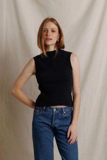Violet Sweater Rib Top - True Black