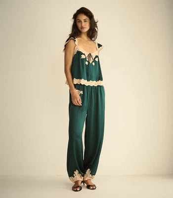 Yaria Silk Satin Pant - Scarab