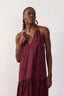 Cut-out Neck Ties Maxi Dress - Wine Outono