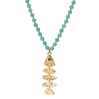 Liv Beaded Necklace - Gold Turquoise