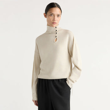 Sanchia Button Turtleneck Sweater - Natural