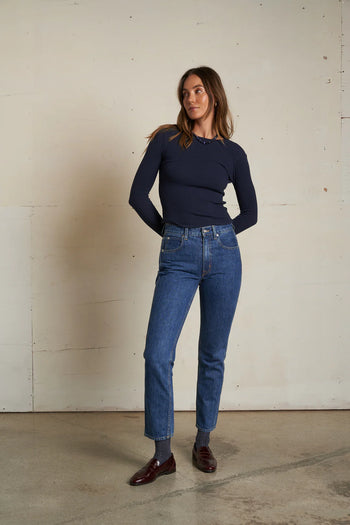 Jolie - Sweater Rib Long Sleeve Crewneck - Navy