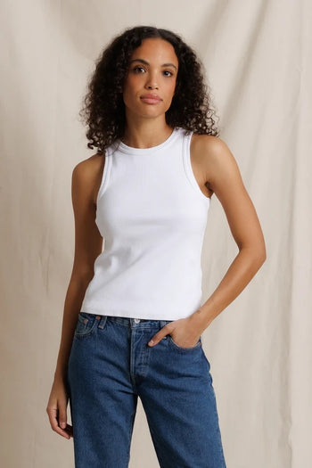 Daphne Structured Rib High	Neck Tank - White