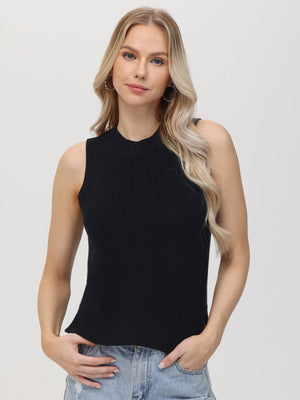 Demi High Crew Neck Tank - Black