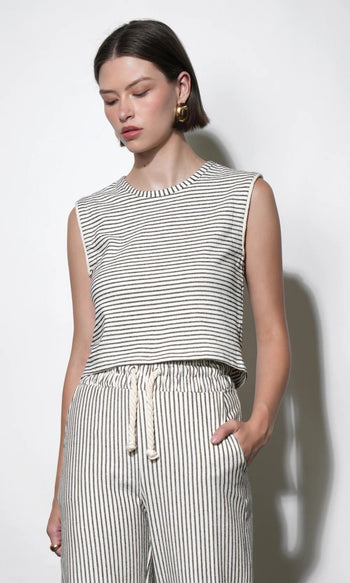 Daphne Sleeveless Knit Shell Top - Black/Ivory