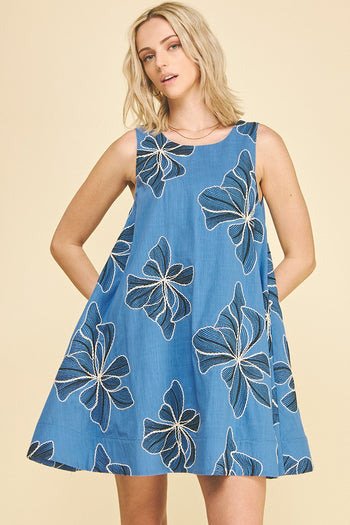 Embroidered Flowers Swing Dress