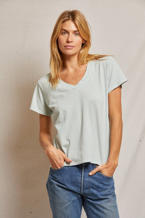 Hendrix - Cotton Boxy V Neck Tee - Fresh Mint