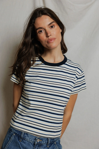 Dawn Supima Cotton Tee - Navy Pacific Stripe