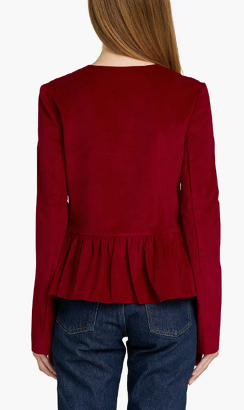 Peplum Velveteen Jacket - Red