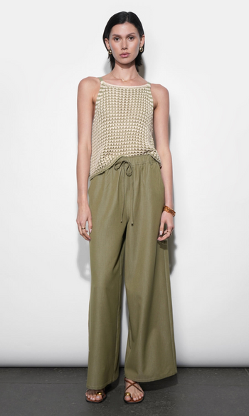 Paisley Wide Leg Pull On Pant - Olive