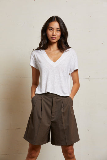Rosie - Linen Jersey Spandex V Neck - Natural