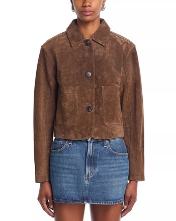 Suede Cropped Jacket - Brown