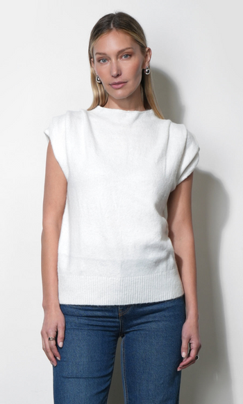 Arieta Funnel Knit Top - White