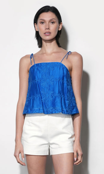 Bailey Embroidered Flouce Top - Jelly Blue
