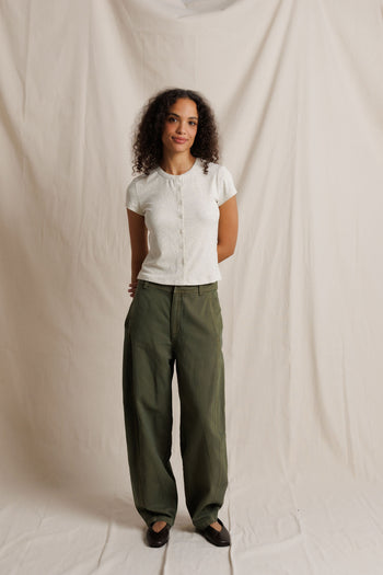 Miriam Luxe Rib Button-up Short Sleeve - Oatmeal Ash