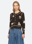 Margeurite Lace Patch L/Slv Cardigan - Coffee
