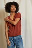 Hendrix - Cotton Boxy V Neck Tee - Russet