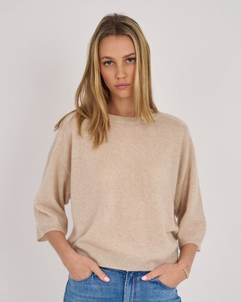 Millie Cashmere Short Sleeve Tee - Oatmeal