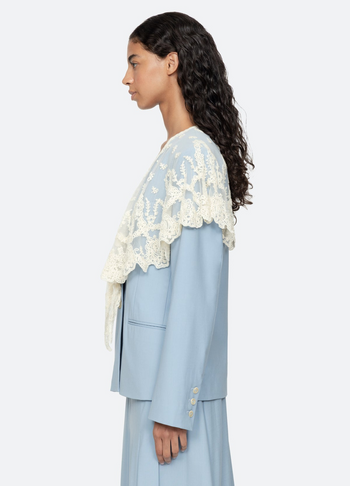 Elisa Tropical Wool Capelet Jacket - Blue